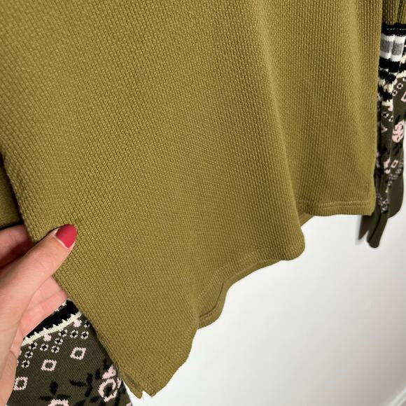 We The Free Mikah Layering Cuff Thermal Top Women Small Green V Neck Cotton Boho - Picture 12 of 12